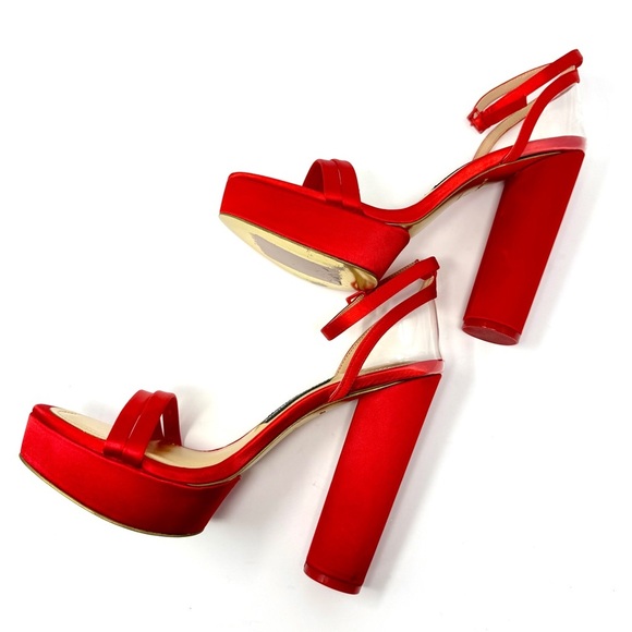 Jessica Rich Red Satin Block Heel Platform Heels - Picture 6 of 12
